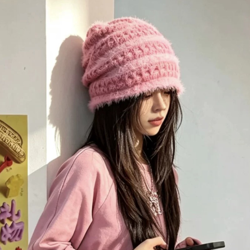 Beanie Cuffed Knit - Neue koreanische Bonbonfarbene flauschige Strickmützen für