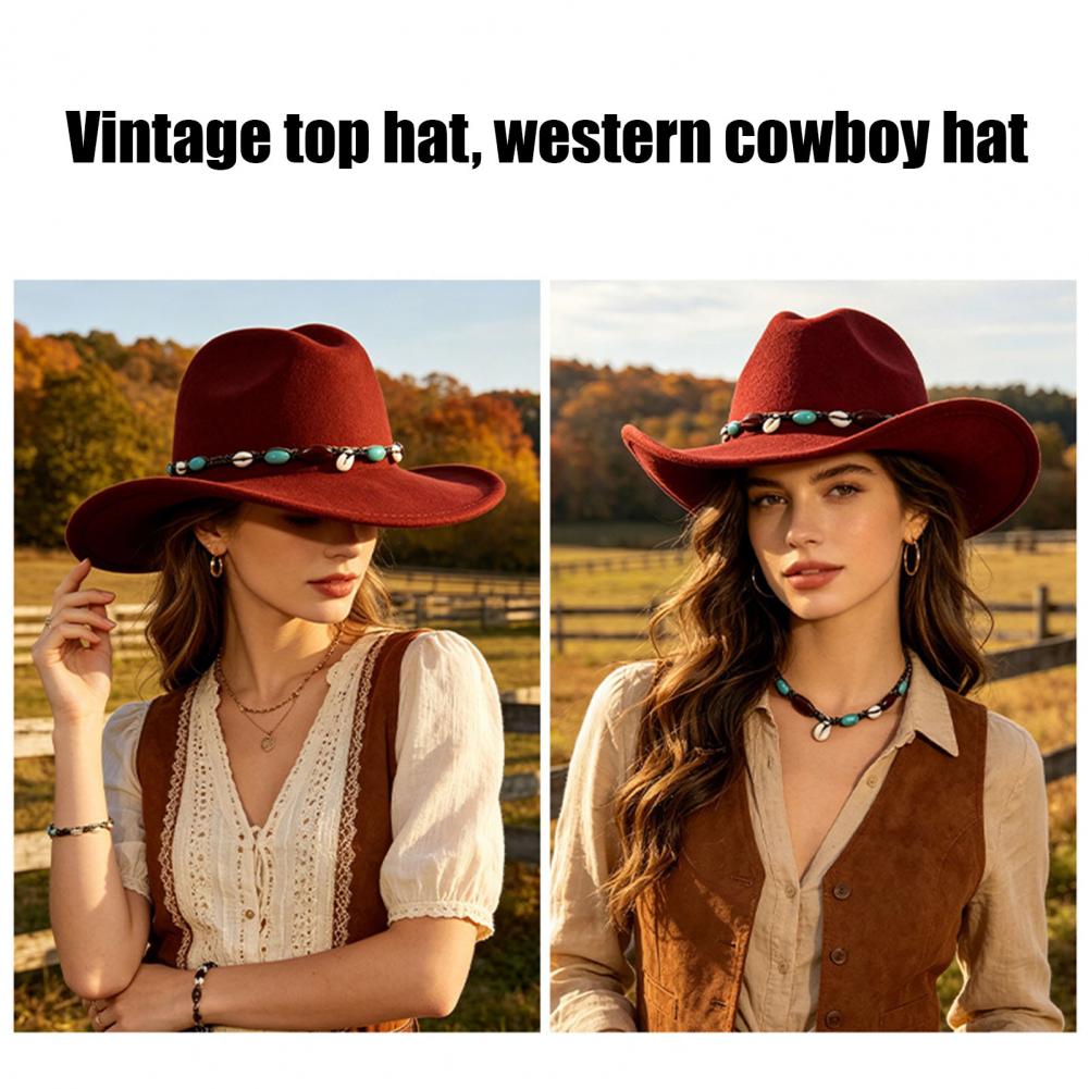 Fedora Hat Wool - Western-Cowboy-Stil Hut aus Wollfilz, Unisex Western-Cowboy-Hut,