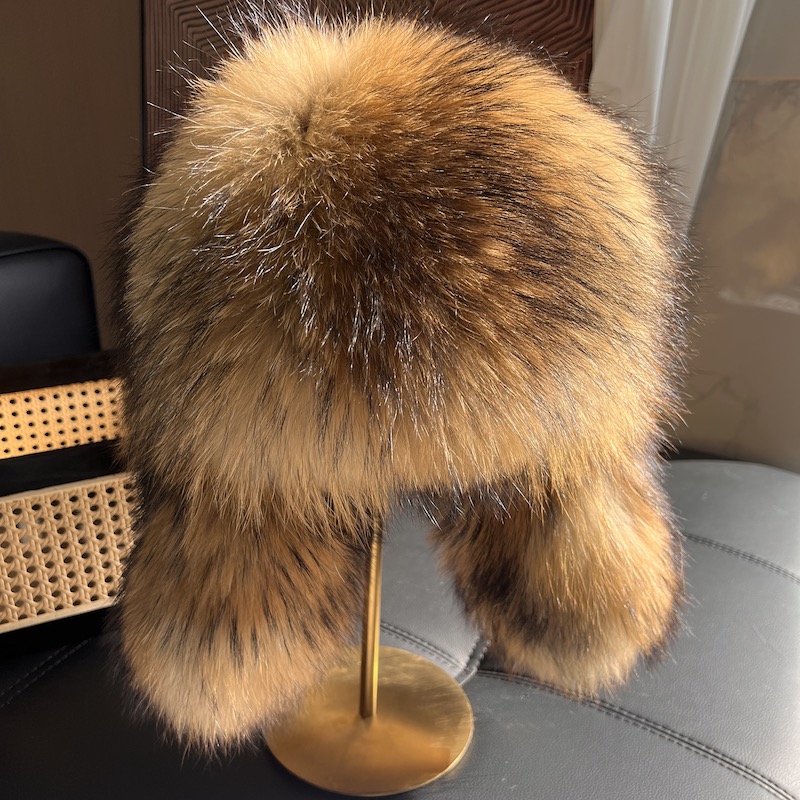Winter Trapper Hat - Natürliche Waschbärfellmütze mit Ohrenklappen, verdickte warme