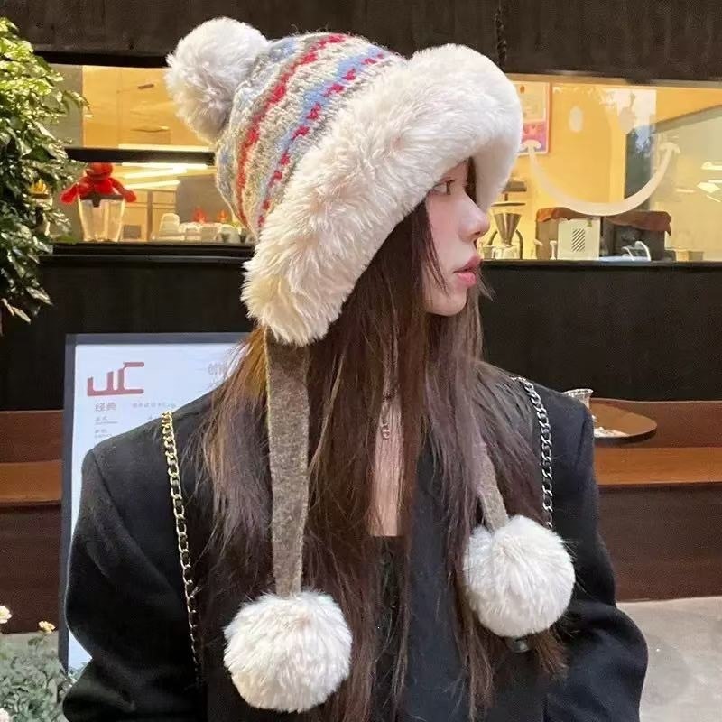 Winter Trapper Hat - Damen Fair Isle Trapper Bomber Mütze,