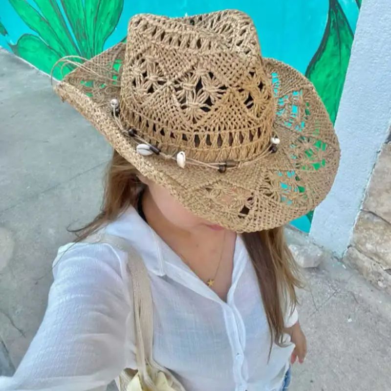 Cowboy Hat Straw - Sommer-Strohhut für Strand, Damen und Herren,