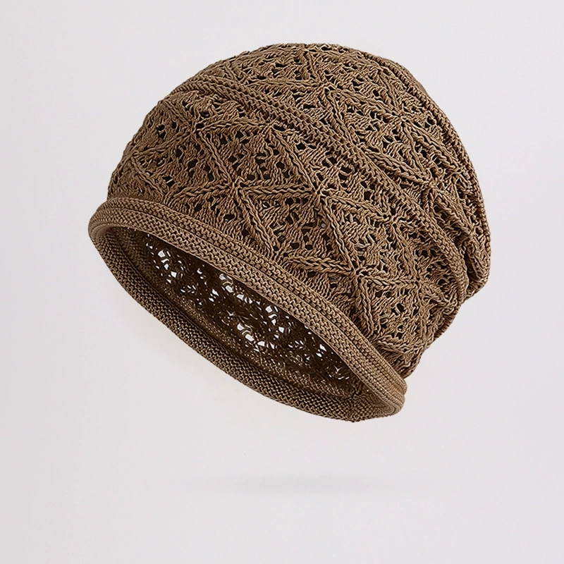 Beanie Cuffed Knit - Damenmützen mit Bündchen und Lochmuster, atmungsaktive