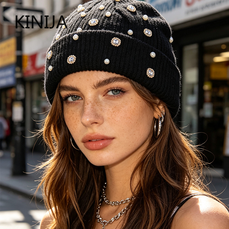 Winter-Strickmütze mit Perlen- – Beanie Cuffed Knit Bewertung und Preis