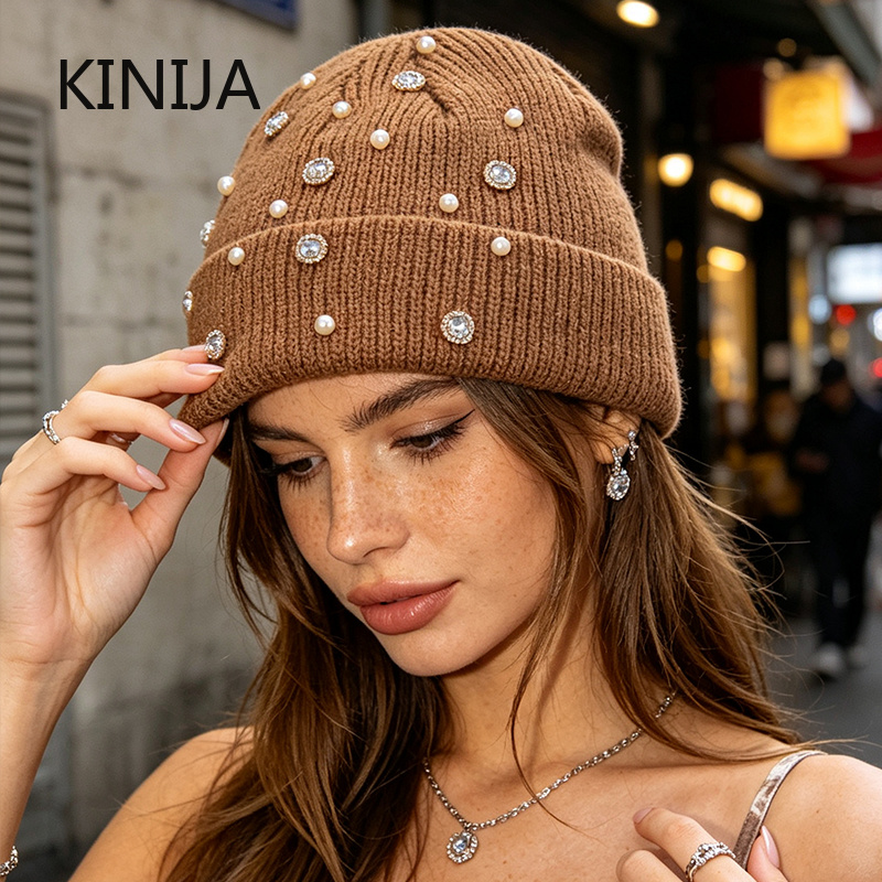Winter-Strickmütze mit Perlen- – Beanie Cuffed Knit Bewertung und Preis