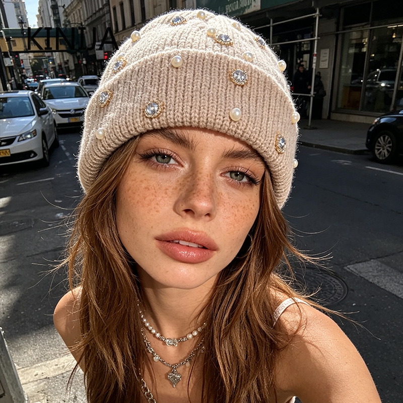 Winter-Strickmütze mit Perlen- – Beanie Cuffed Knit Bewertung und Preis